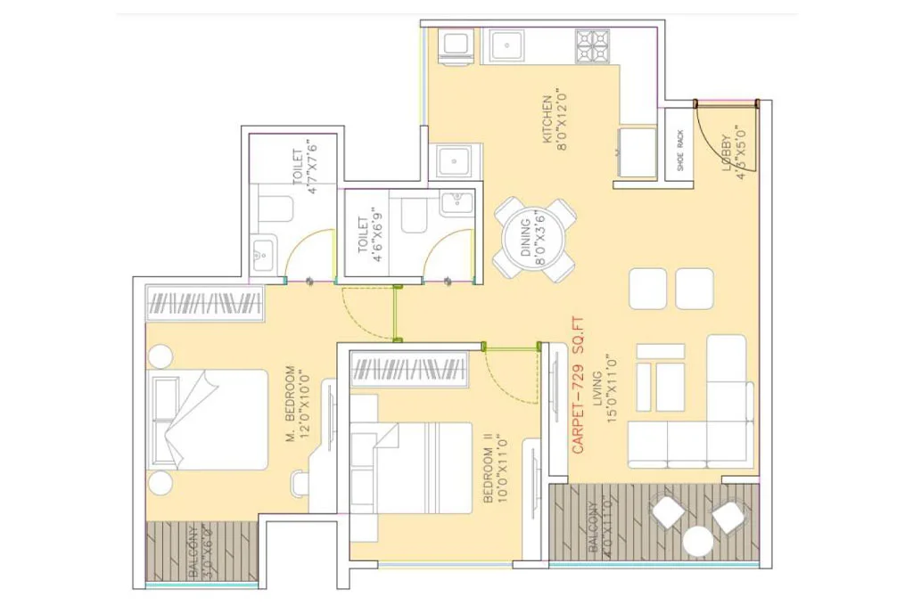 Majestique Signature Towers Balewadi 2BHK Floorplan Image